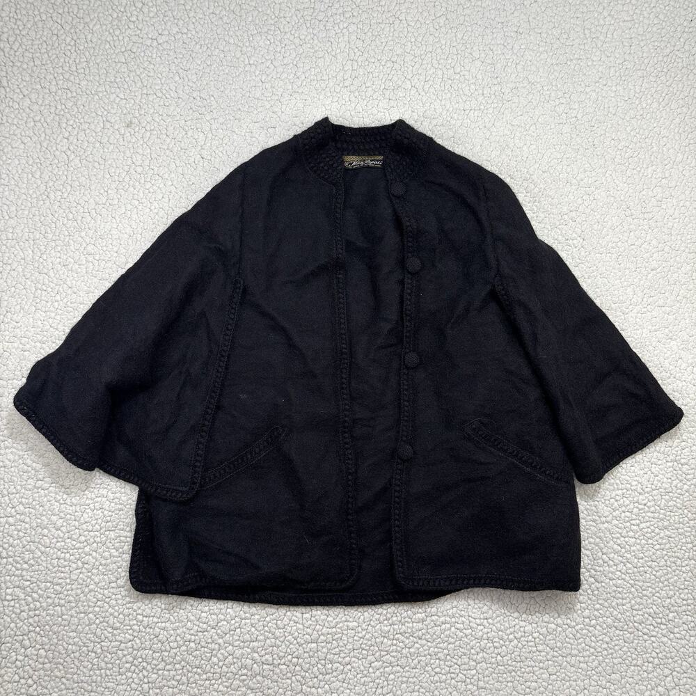 Mon Repos Poncho 100% Alpaca Wool Hand Knit Sweater Womens One Size Peru Black